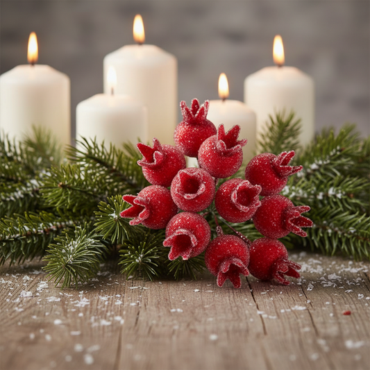 Frosted Red Rosehip Bunch Christmas Pick