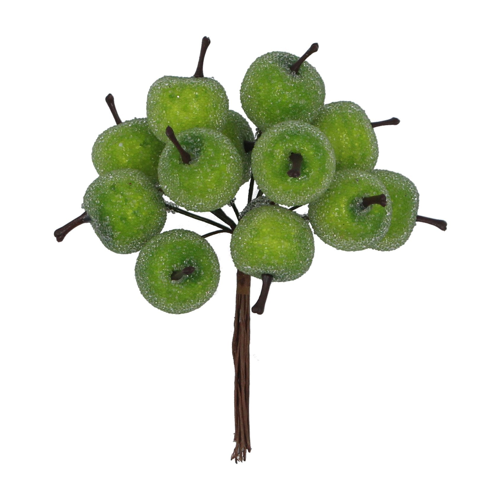 Bouquet of green artificial apples on a white background