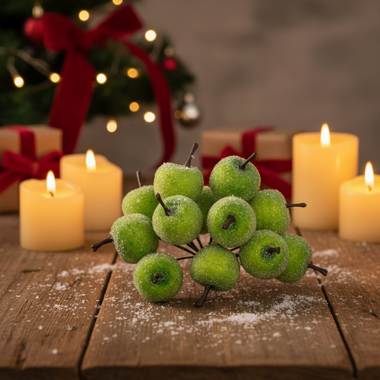 Frosted Green Mini Apple Bunch Christmas Pick