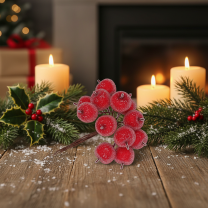 Frosted Red Mini Apple Bunch Christmas Pick