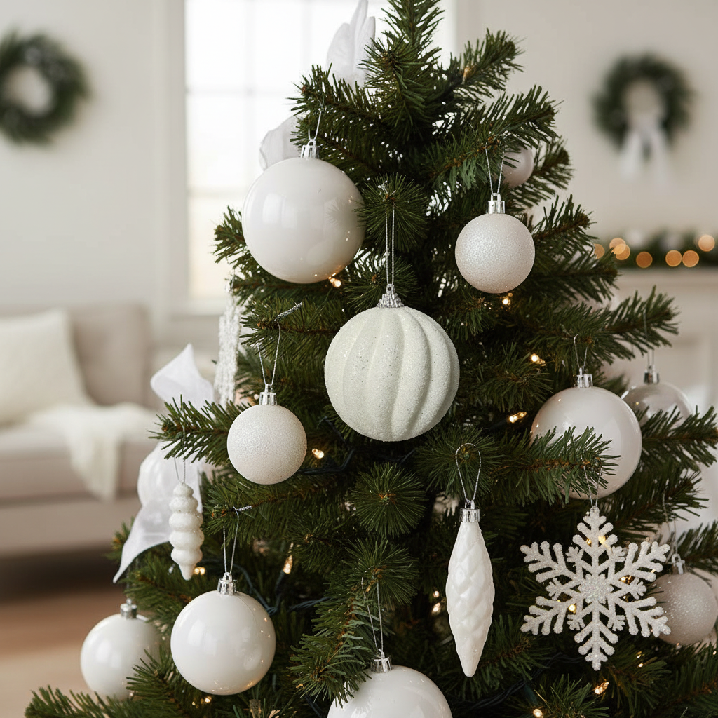 Winter White Glitter Christmas Bauble 8cm