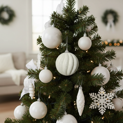 Winter White Glitter Christmas Bauble 8cm