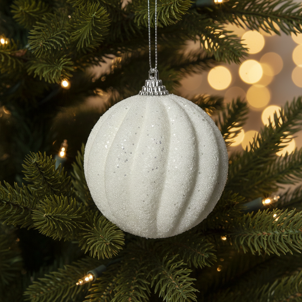 Winter White Glitter Christmas Bauble 8cm