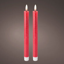Load image into Gallery viewer, 2 LED Wick Red Dinner Candles 24cm
