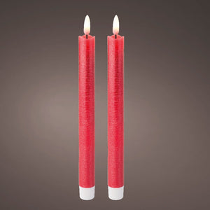 2 LED Wick Red Dinner Candles 24cm