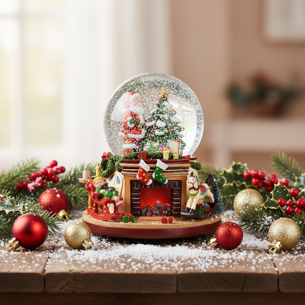 Christmas Snowglobe on Fireplace Scene