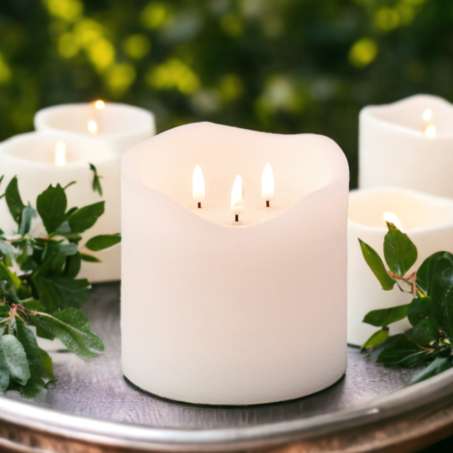 White 3 Wick LED Candle 15cm