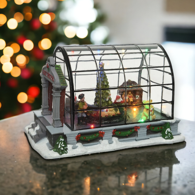 Christmas Greenhouse LED Scene with Moving Tree