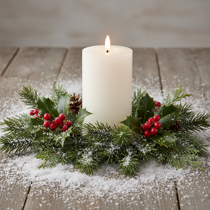 White LED Wick Flat Top Wax Christmas Candle 15cm x 7cm