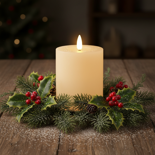 Cream LED Wick Flat Top Wax Christmas Candle 11.2cm x 7cm