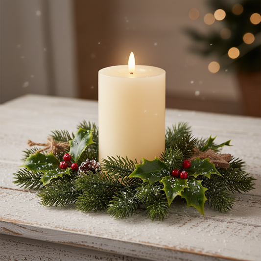 Cream LED Wick Flat Top Wax Christmas Candle 15cm x 7cm