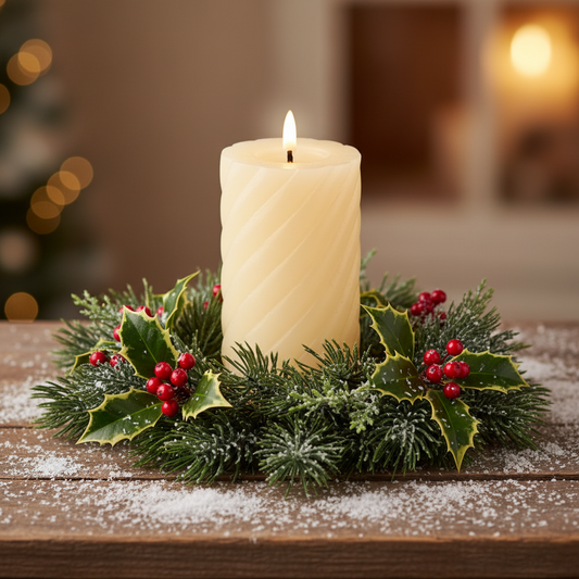 Cream LED Wick Twisted Wax Christmas Candle with Melted Top 17.3cm x 7.5cm