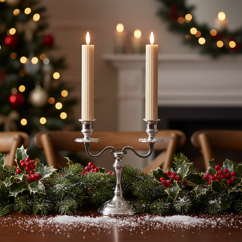 Set of 2 Light Grey LED Wick Carved Wax Dinner Candle