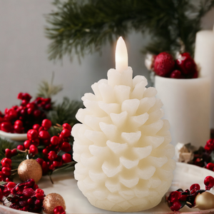 Cream Pinecone LED Candle 11cm