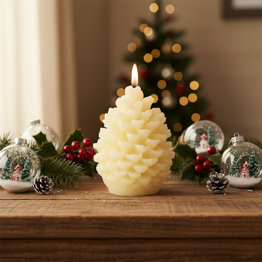 Cream Pinecone LED Christmas Candle 13cm
