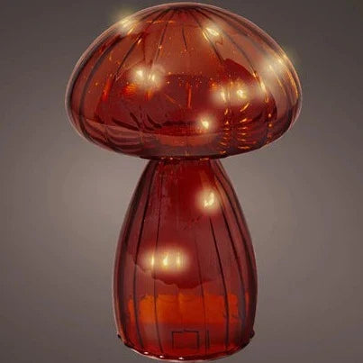 Micro LED Burnt Orange Glass Mushroom Decoration 16.5cm