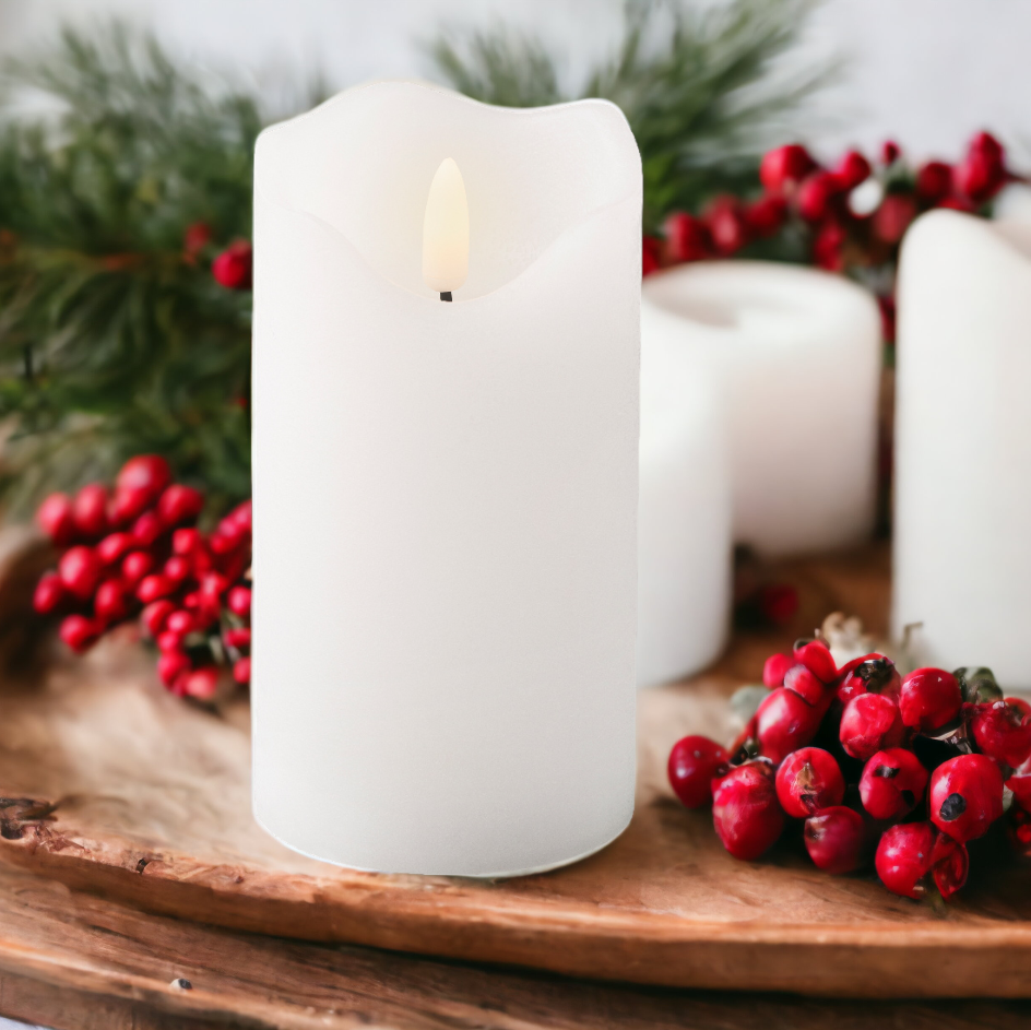 White Wave Top LED Wax Candle 17cm