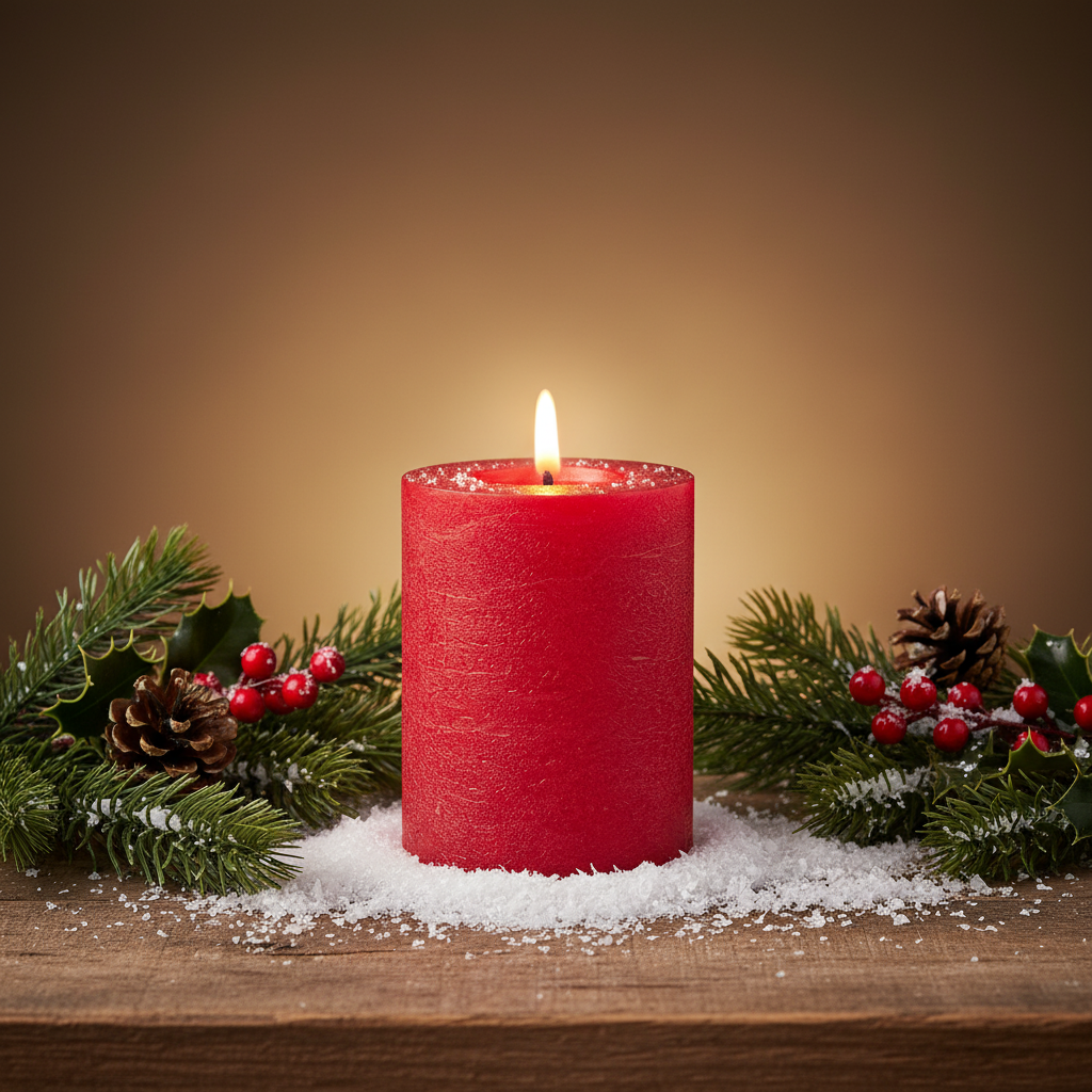 Red LED Wick Flat Top Wax Christmas Candle 11.2cm x 7cm