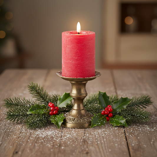 Red LED Wick Flat Top Wax Christmas Candle 11.2cm x 7cm