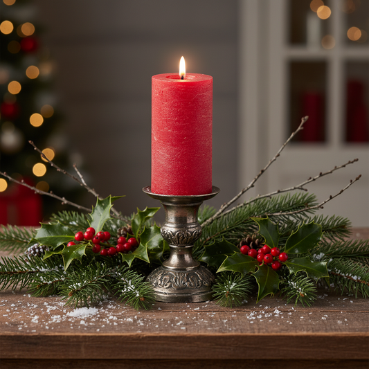 Red LED Wick Flat Top Wax Christmas Candle 15cm x 7cm