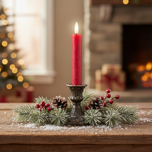 Set of 2 Red LED Wick Flat Top Wax Dinner Candle