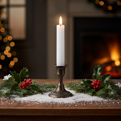 Set of 2 White LED Wick Flat Top Wax Dinner Candle