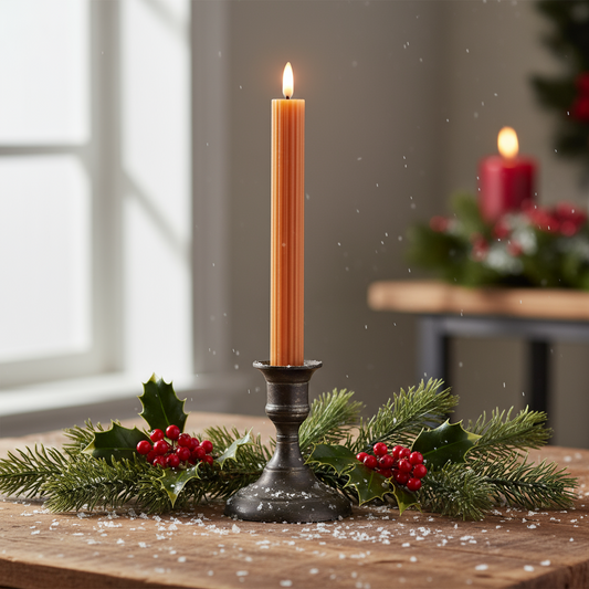 Set of 2 Orange LED Wick Carved Wax Dinner Candle