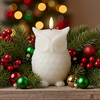White Owl LED Wick Wax Christmas Candle