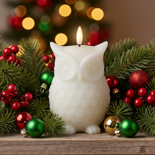 White Owl LED Wick Wax Christmas Candle