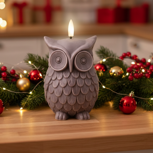 Brown Owl LED Wick Wax Christmas Candle