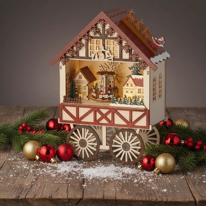 Wooden Cart And market Scene Light Up Christmas Decoration
