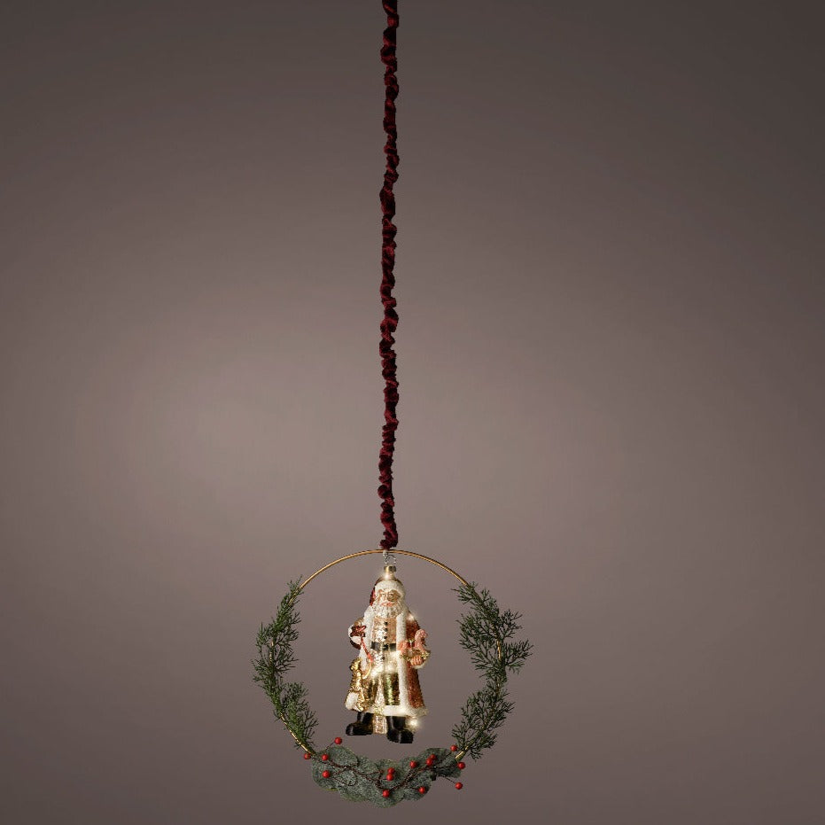 Lumineo LED Glass Santa Hanging Wreath