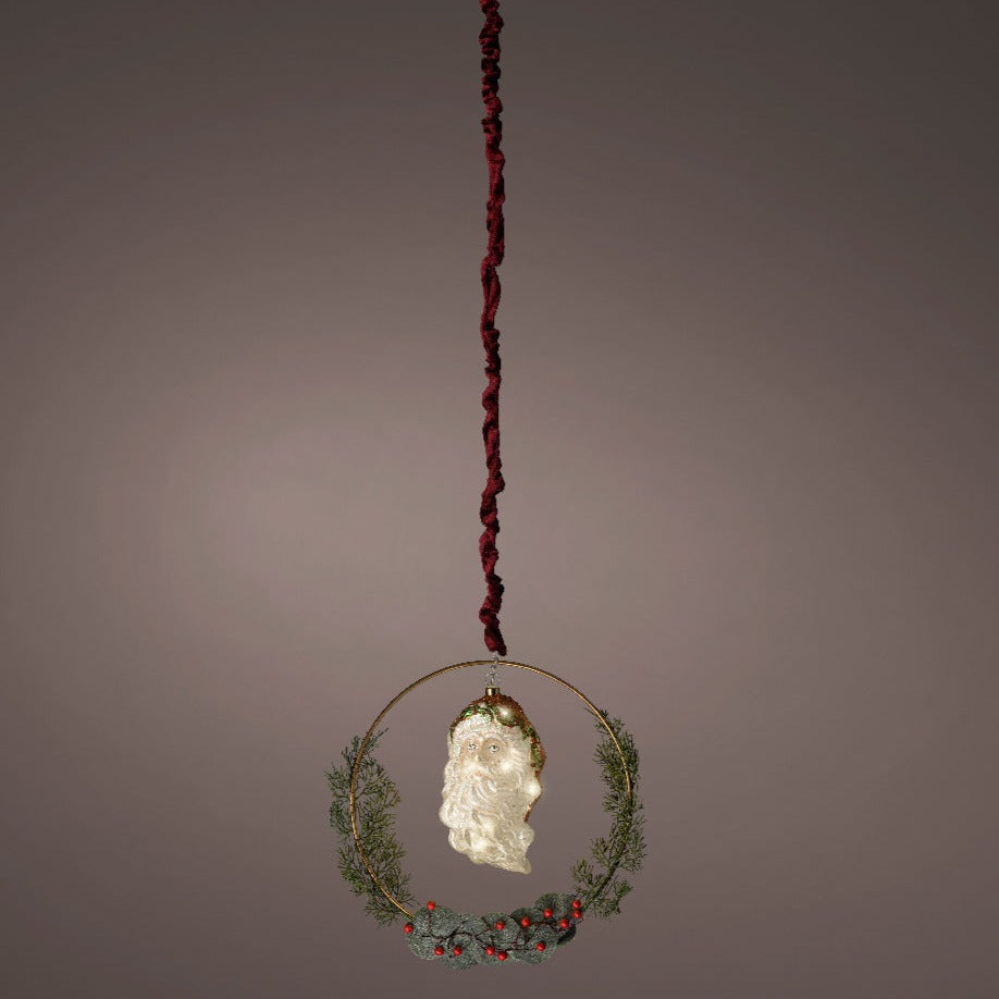 Lumineo LED Glass Santa Head Hanging Wreath