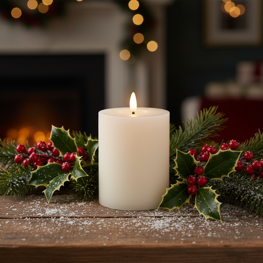 White LED Wick Flat Top Wax Christmas Candle 11.2cm x 7cm