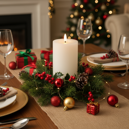 White candle with a flame on a dark gray background