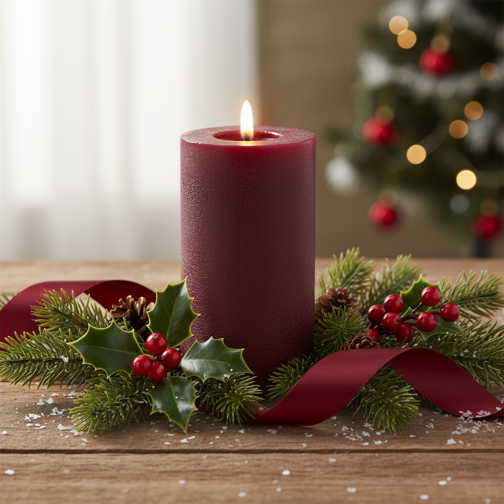 Oxblood LED Wick Flat Top Christmas Candle 15cm