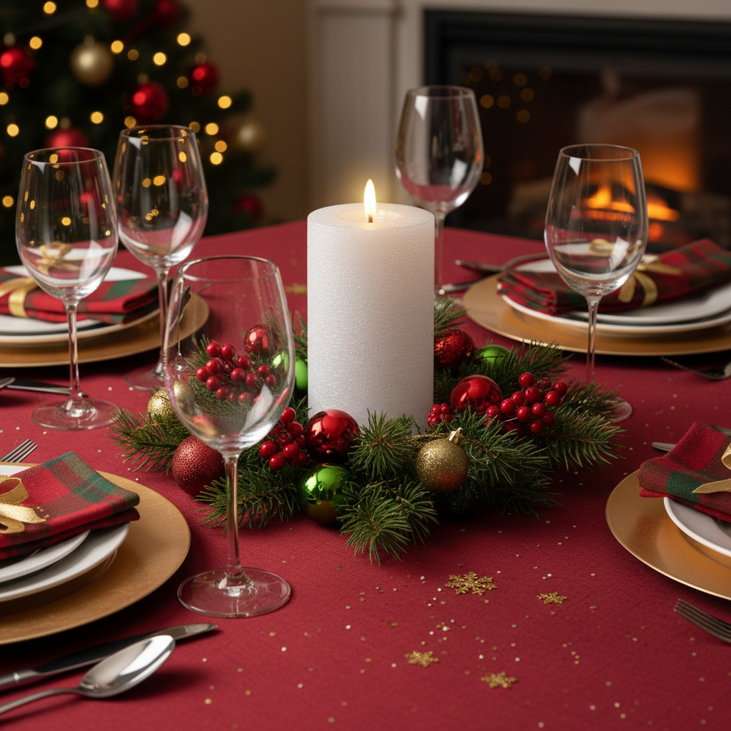 Silver LED Wick Flat Top Christmas Candle 15cm