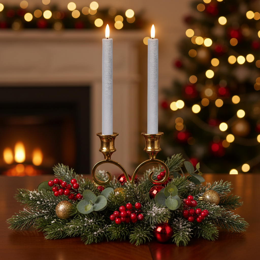 Set of 2 Silver Flat Top LED Wax Dinner Candle