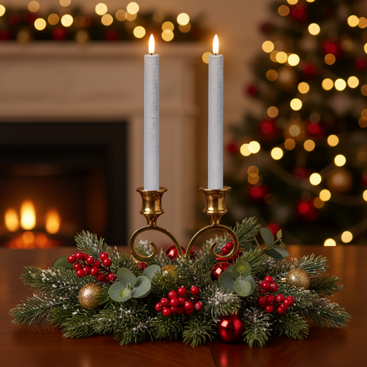 Set of 2 Silver Flat Top LED Wax Dinner Candle