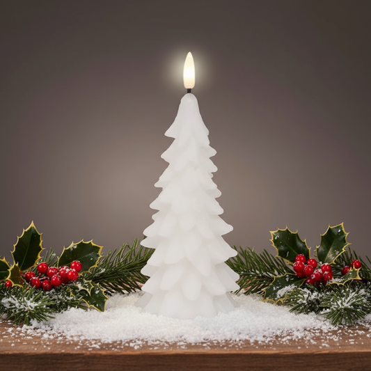 White LED Wick Christmas Tree Shaped Candle 19.3cm