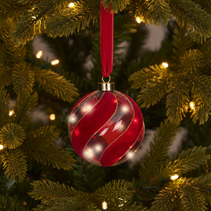 Lumineo Micro LED 14cm Red Velvet Glass Ball Christmas Decoration