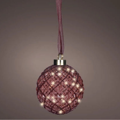 Lumineo Micro LED 14cm Maroon Glass Ball Christmas Decoration