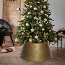 Load image into Gallery viewer, Metal Snowflake Design Antique Gold Tree Skirt Collapsible 70cm
