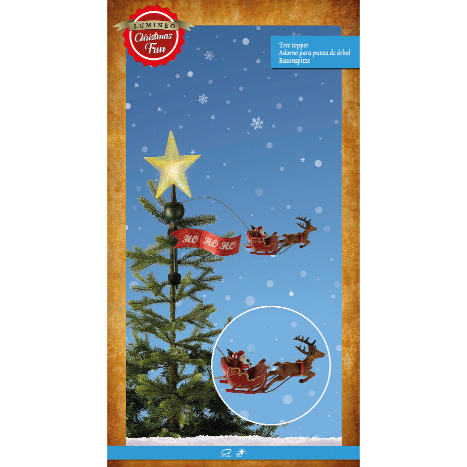 Star Tree Topper with Moving Santa and Reindeer