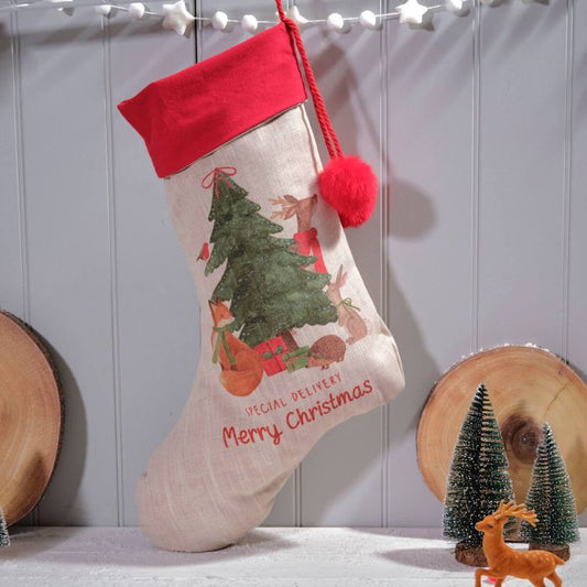 Winter Wonderland Christmas Stocking with Pom Poms