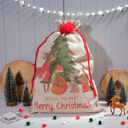 Winter Wonderland Christmas Sack with Pom Poms