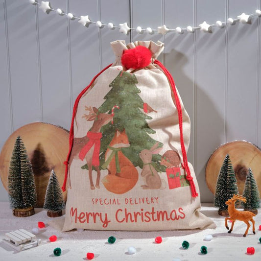 Winter Wonderland Christmas Sack with Pom Poms