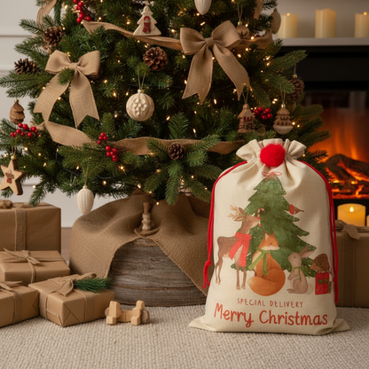 Winter Wonderland Christmas Sack with Pom Poms