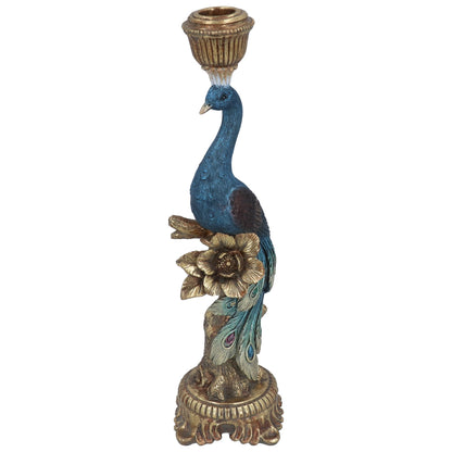 Decorative peacock candle holder on a white background