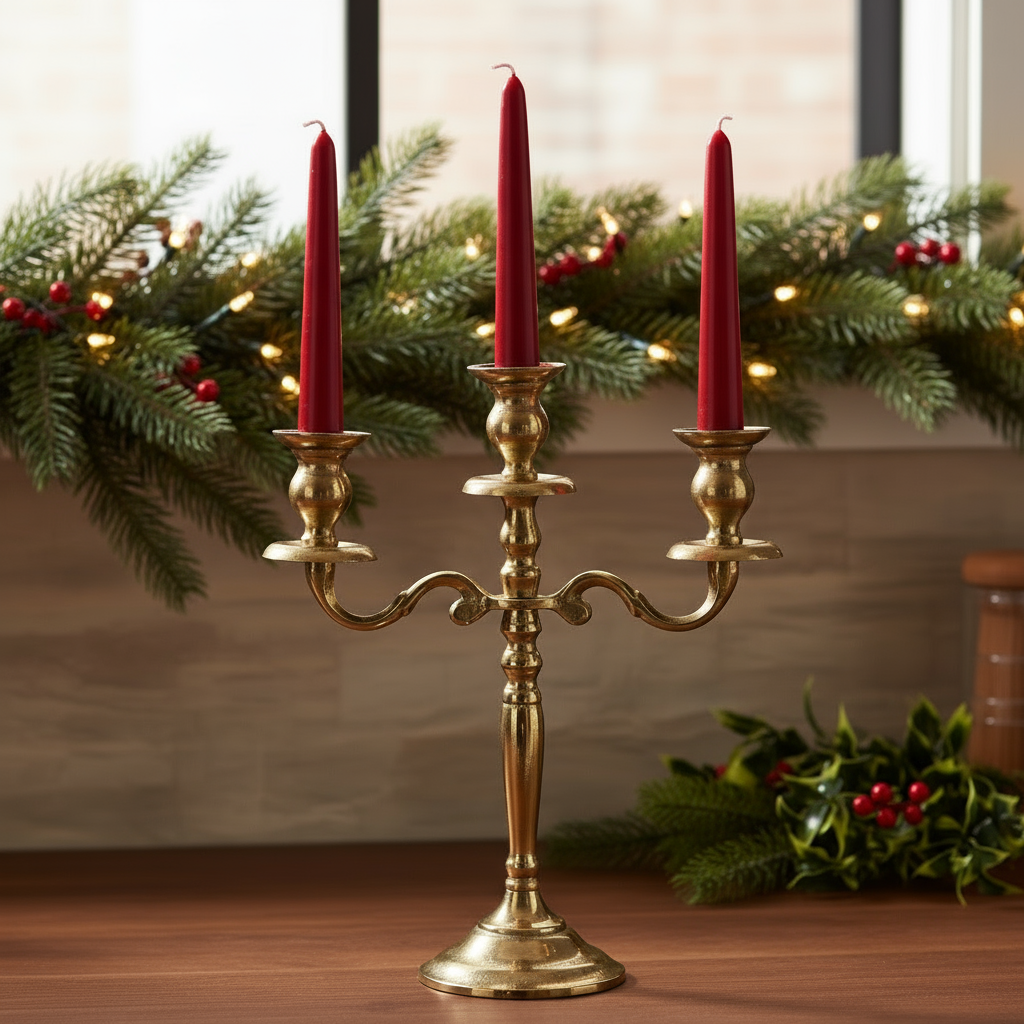 Gold 3 Branch Christmas Candelabra